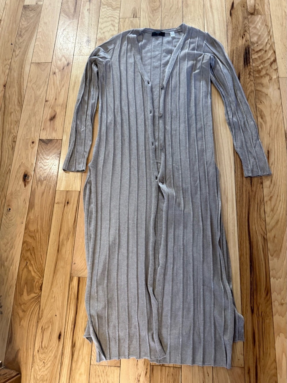 Tahari Long Ribbed Button-Front Cardigan taupe Size XS